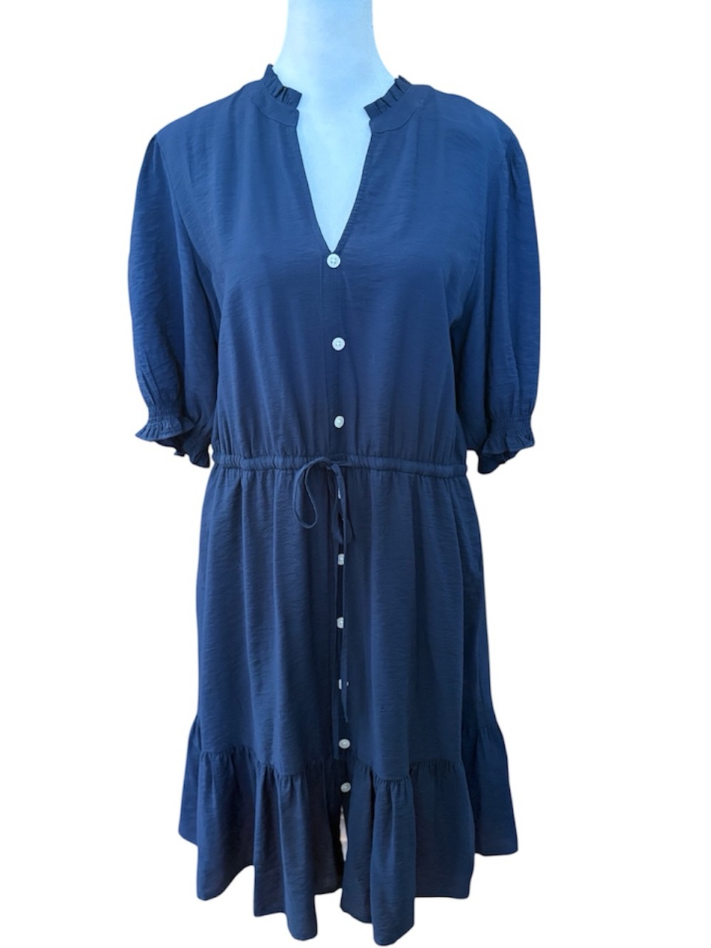 Large Sonoma Navy Tiered Button Front Ruffle Dress